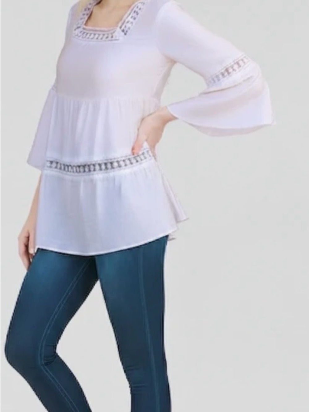 Emery Rose White Lace-Trim Peasant Top - Women  Size Large